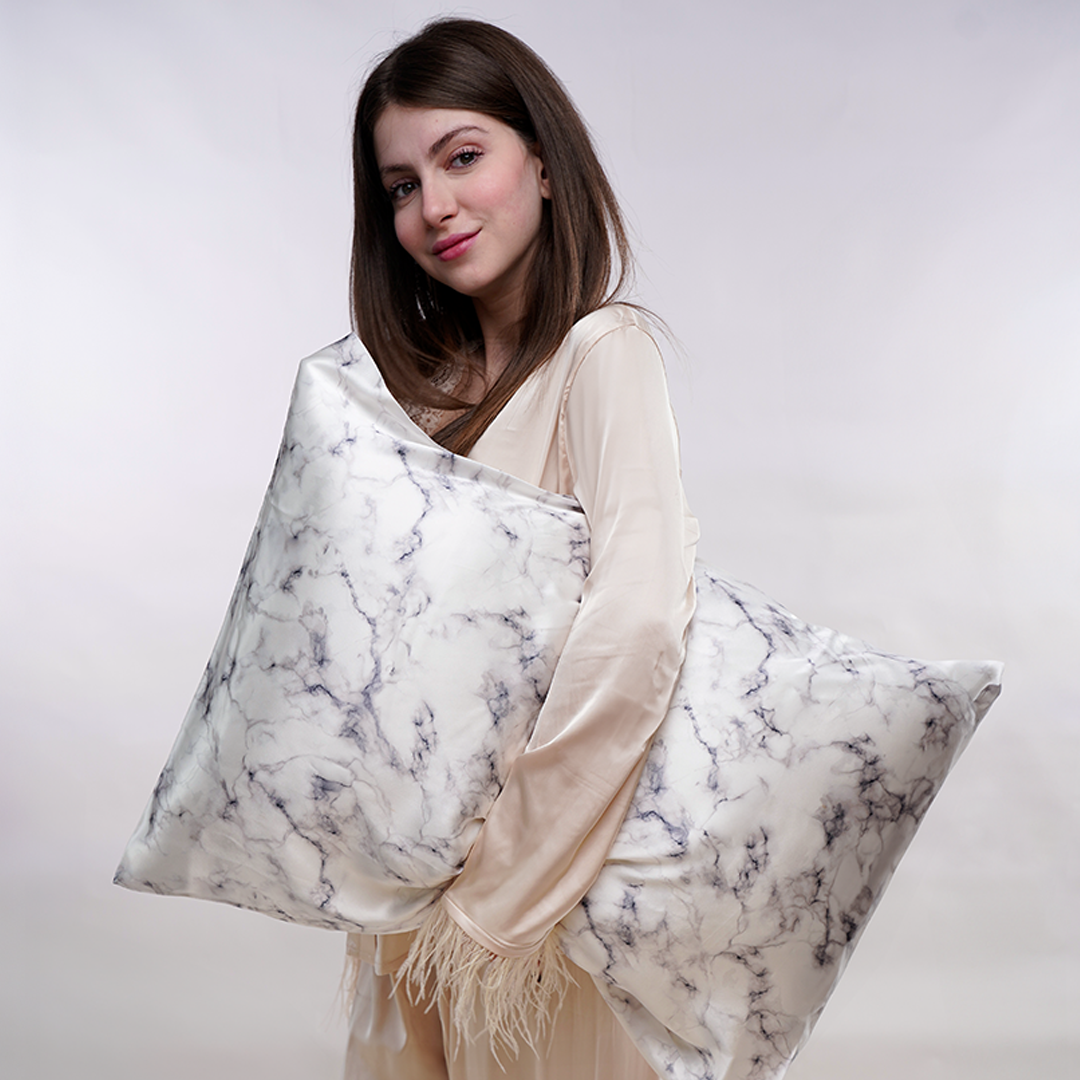 La Taie D'oreiller Pure soie de mûrier (Gris marbré)